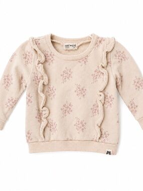 Rabbit + Bear Cream Floral Ruffle Sweater - Kids